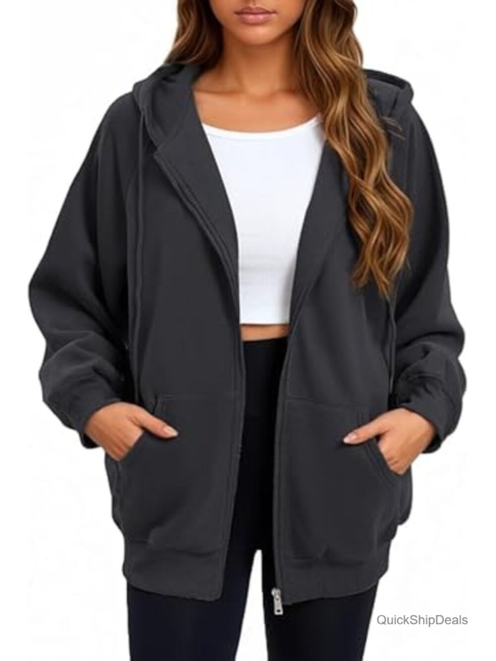 Zip Up Hoodie Women Oversized Sweatshirt Casual Fall Jackets with Pockets